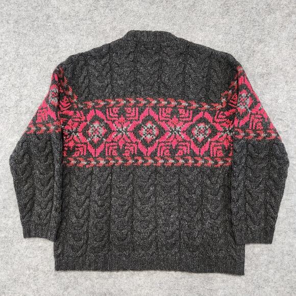 Lands End Mens M Medium 100% Wool Cableknit Fair Isle Nordic Crewneck Sweater - Picture 11 of 13